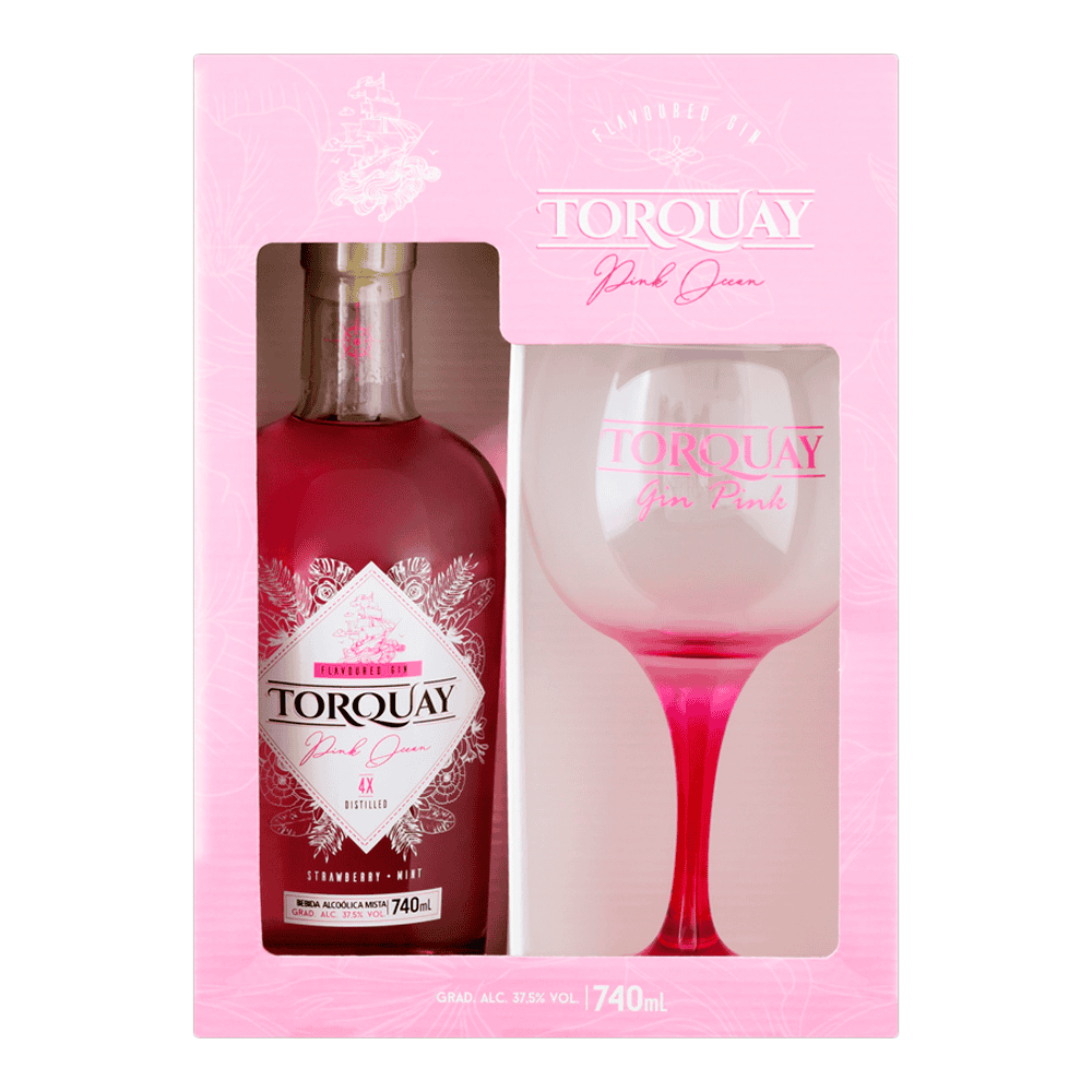 Kit Gin Torquay Pink Ocean 740ml c/ Taça de Vidro