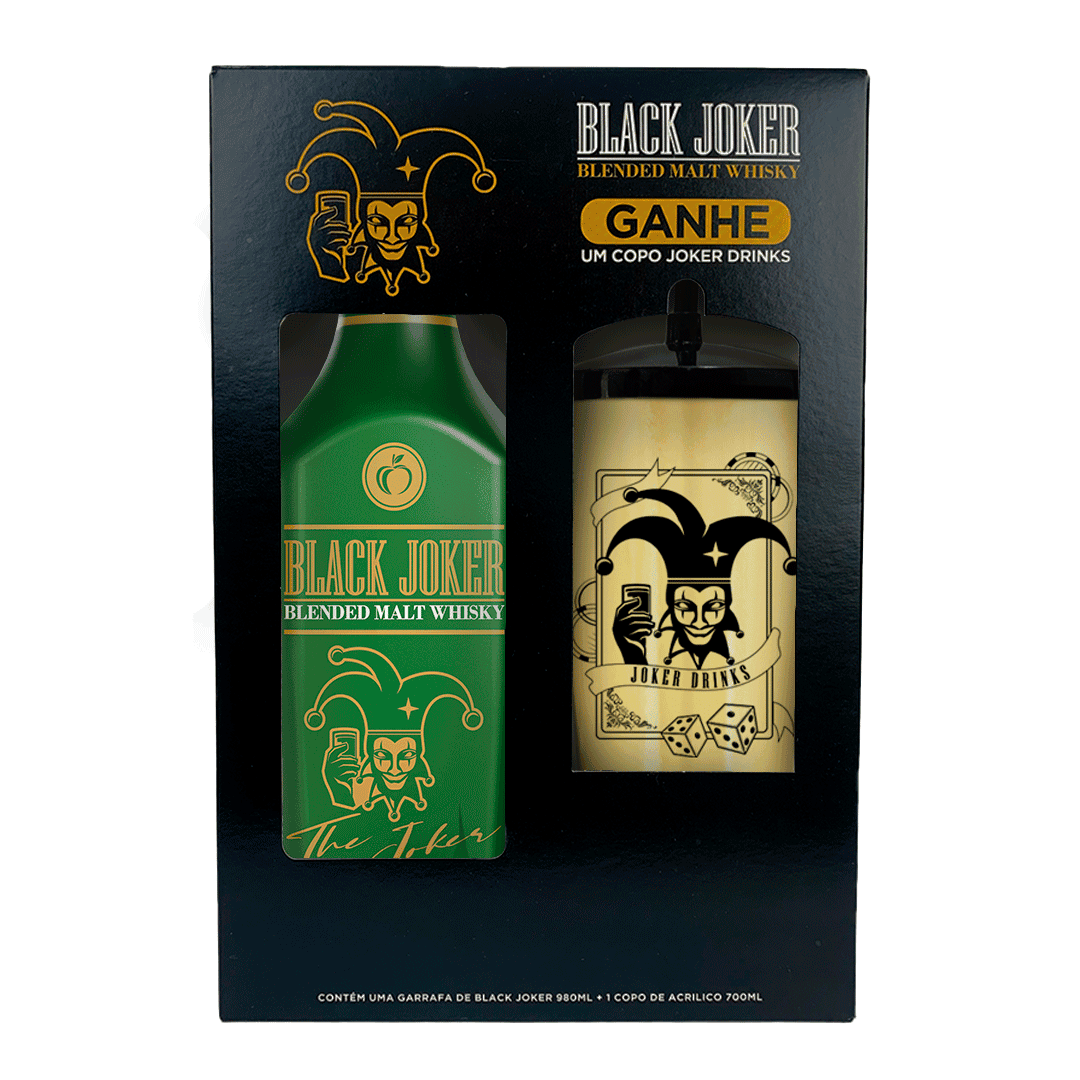 Kit Whisky Black Joker Apple Pet 980ml c/ Copo Acrílico