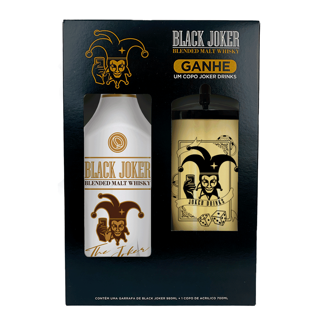 Kit Whisky Black Joker Coconut Pet 980ml c/ Copo Acrílico