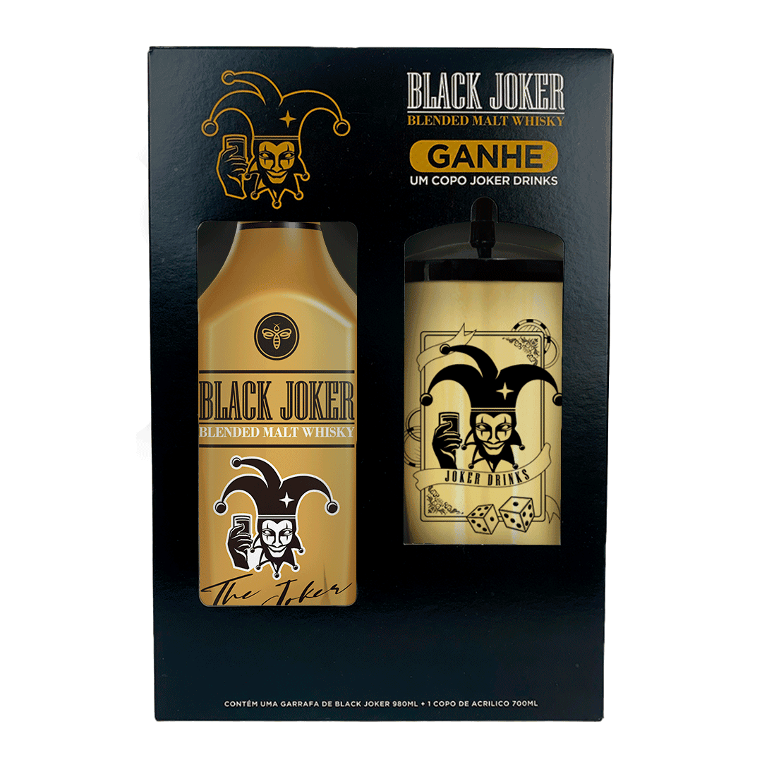 Kit Whisky Black Joker Honey Pet 980ml c/ Copo Acrílico