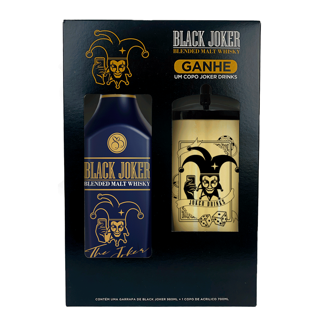 Kit Whisky Black Joker Blueberry Pet 980ml c/ Copo Acrílico