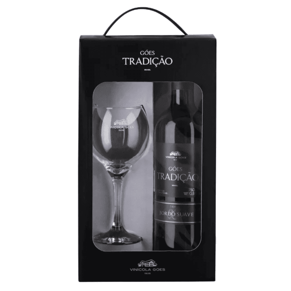 Kit Vinho Góes Tradição Bordô Suave 750ml com 1 Taça