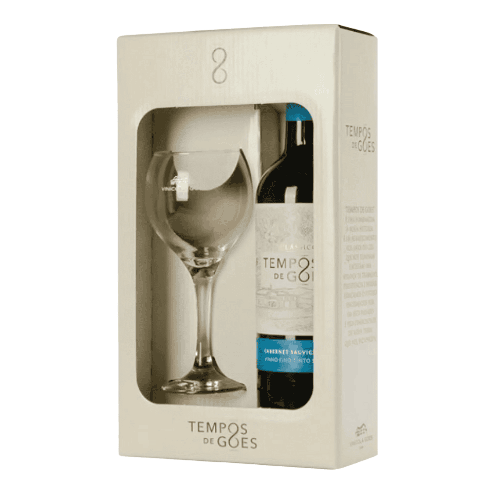 Kit Vinho Góes Reservado Tempos Cabernet Sauvignon Seco 750ml com 1 Taça