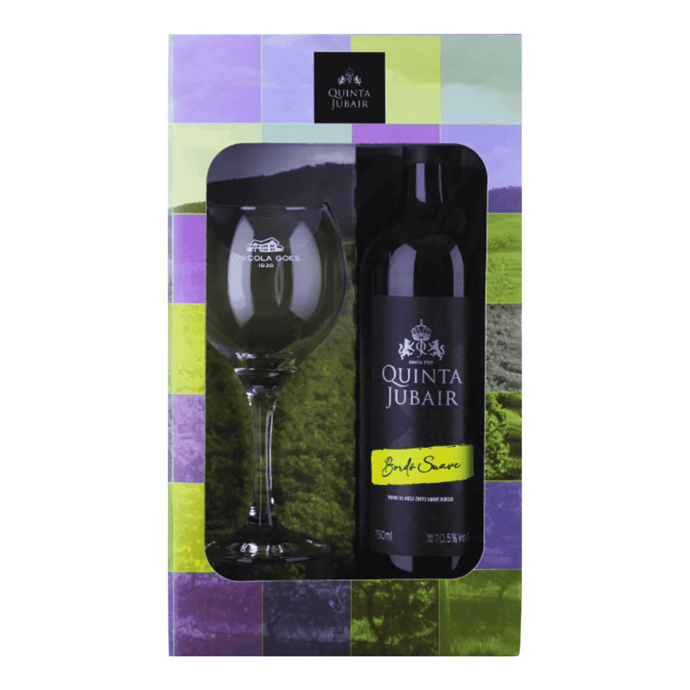 Kit Vinho Góes Quinta Jubair Bordô Suave 750ml com 1 Taça