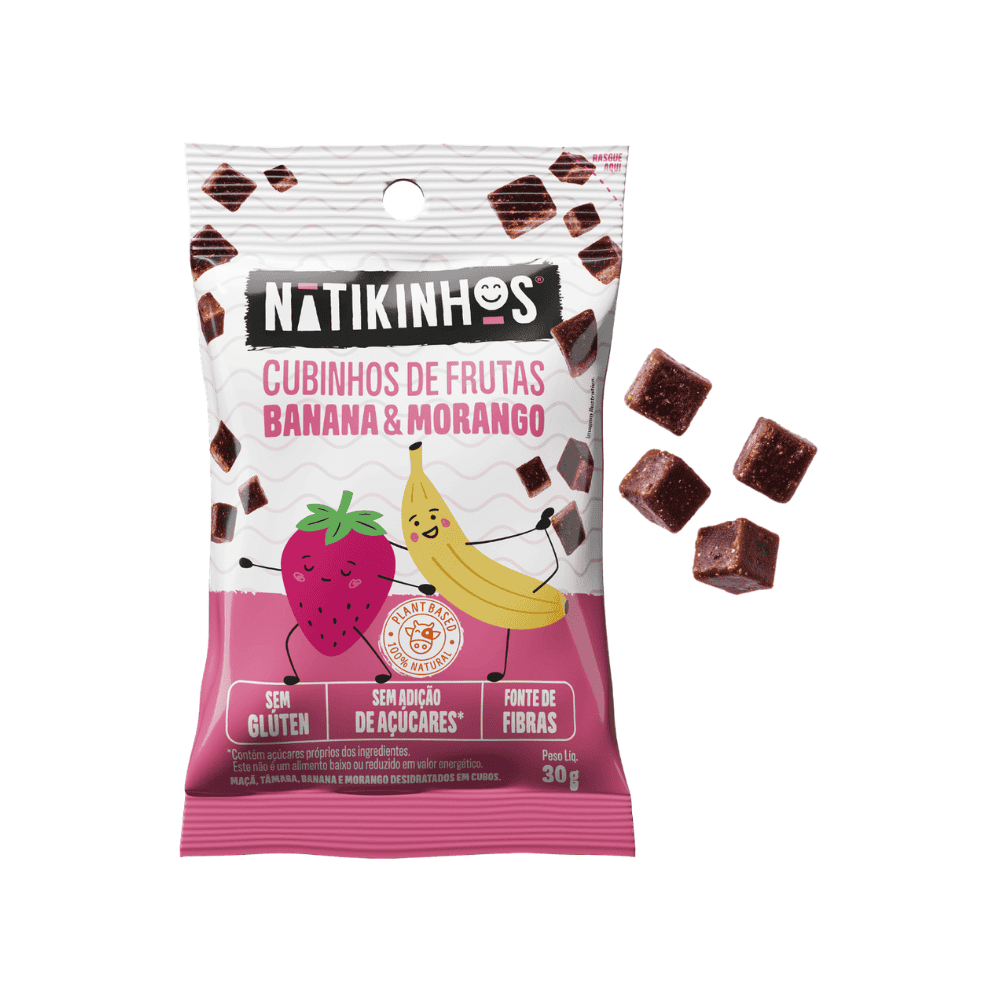 Cubinhos de Frutas Banana e Morango Nátikos 30g