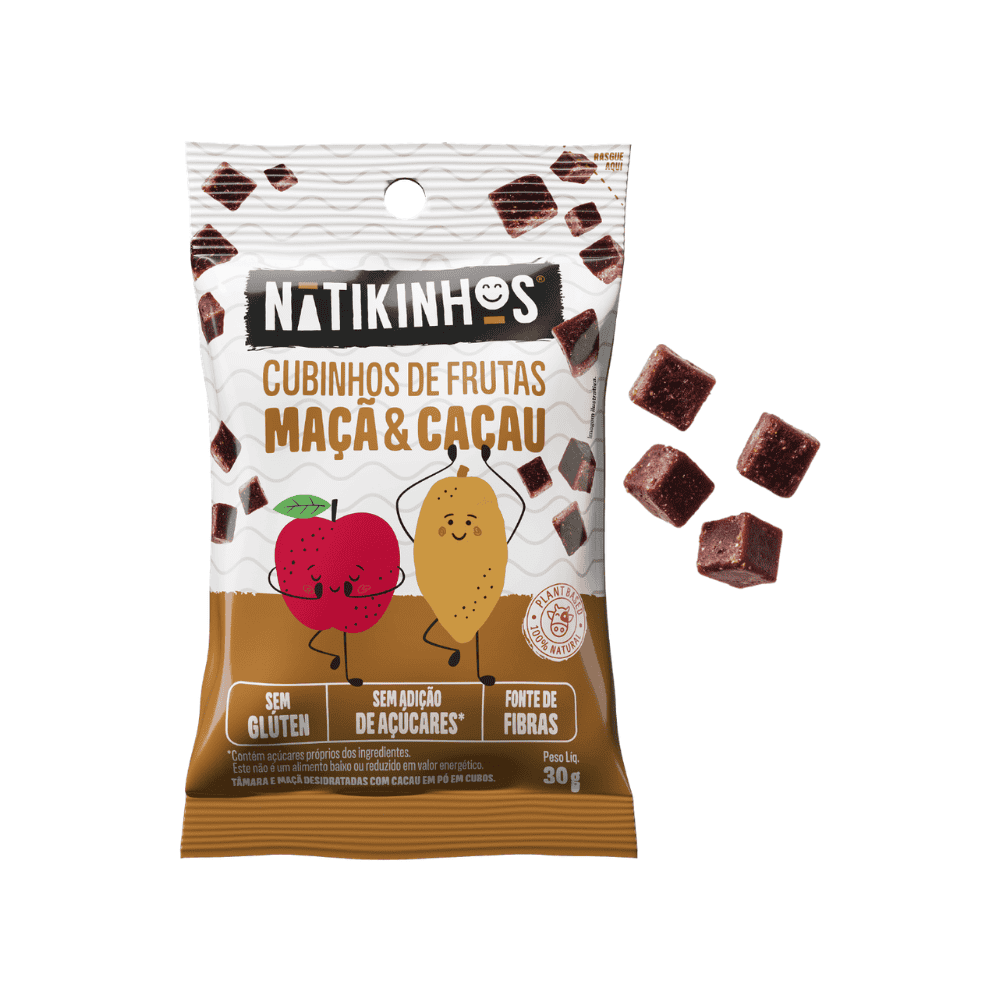 Cubinhos de Frutas Maçã e Cacau Nátikos 30g