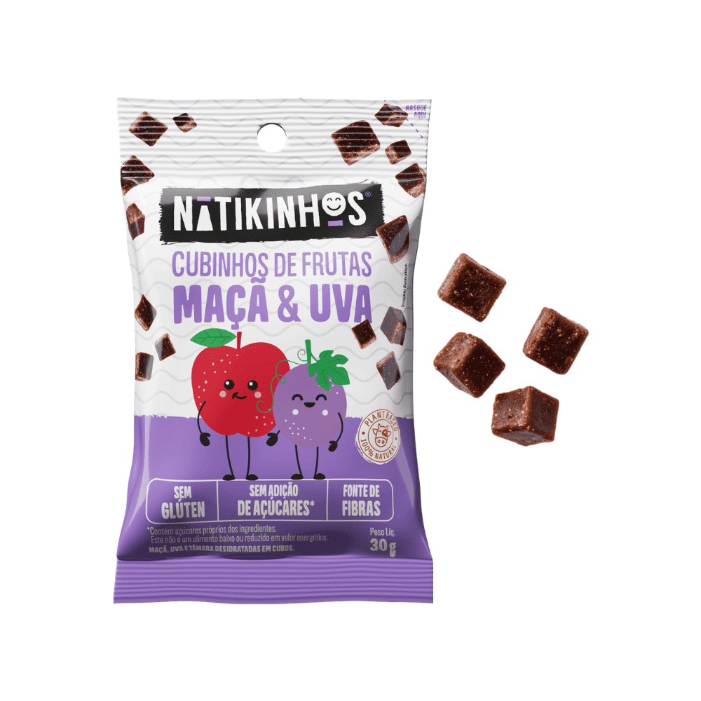 Cubinhos de Frutas Maçã e Uva Nátikos 30g