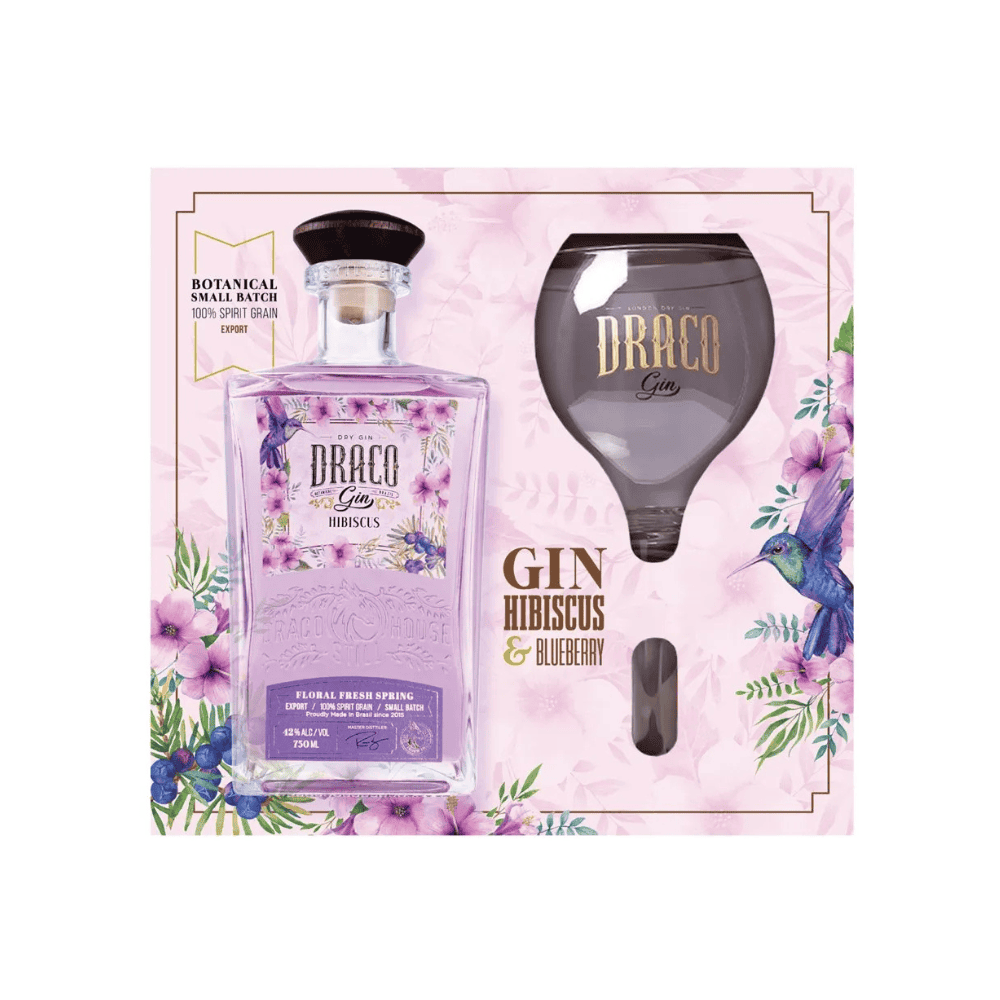 Kit Gin Draco Hibiscus 750ml + Taça de Vidro