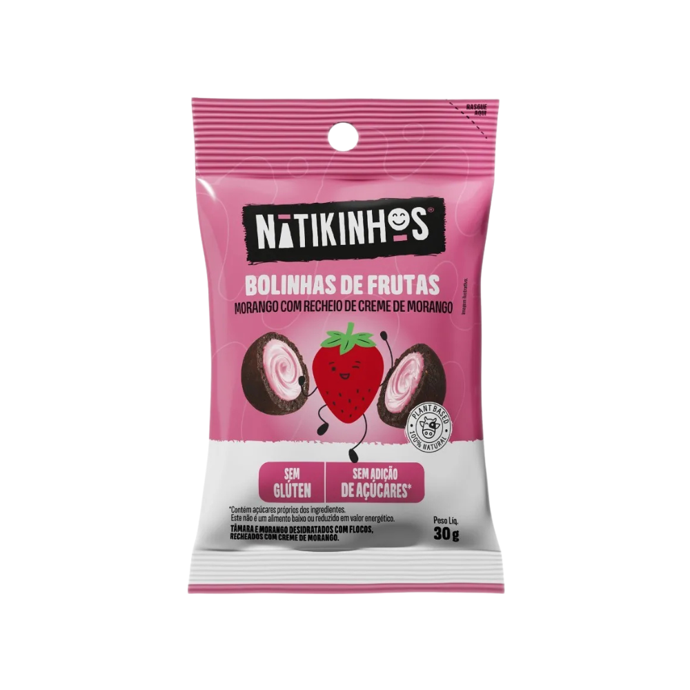 Bolinhas de Frutas Recheadas Morango com Creme de Morango Nátikos 30g