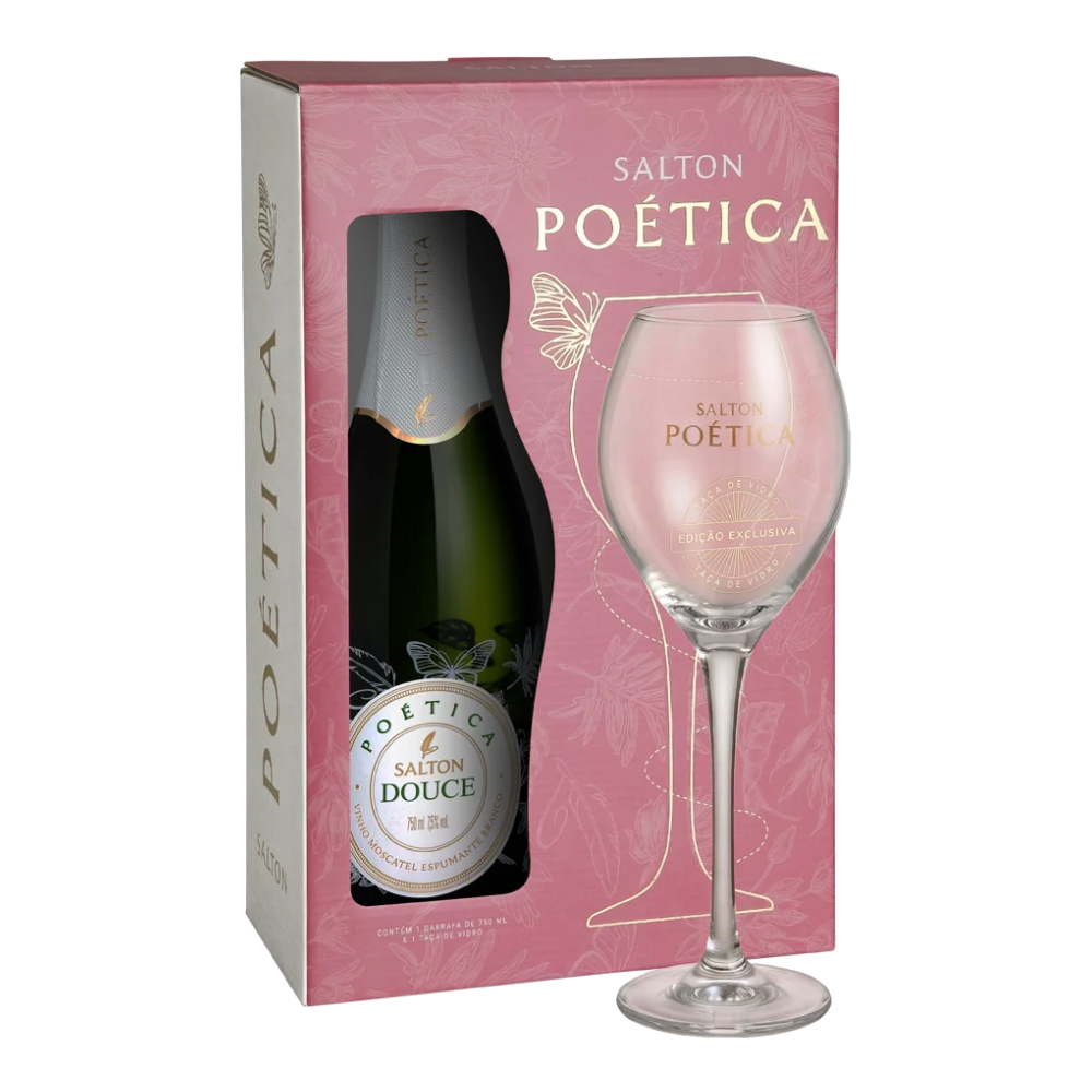 Kit Espumante Salton Poética Douce Moscatel 750ml + Taça de Vidro