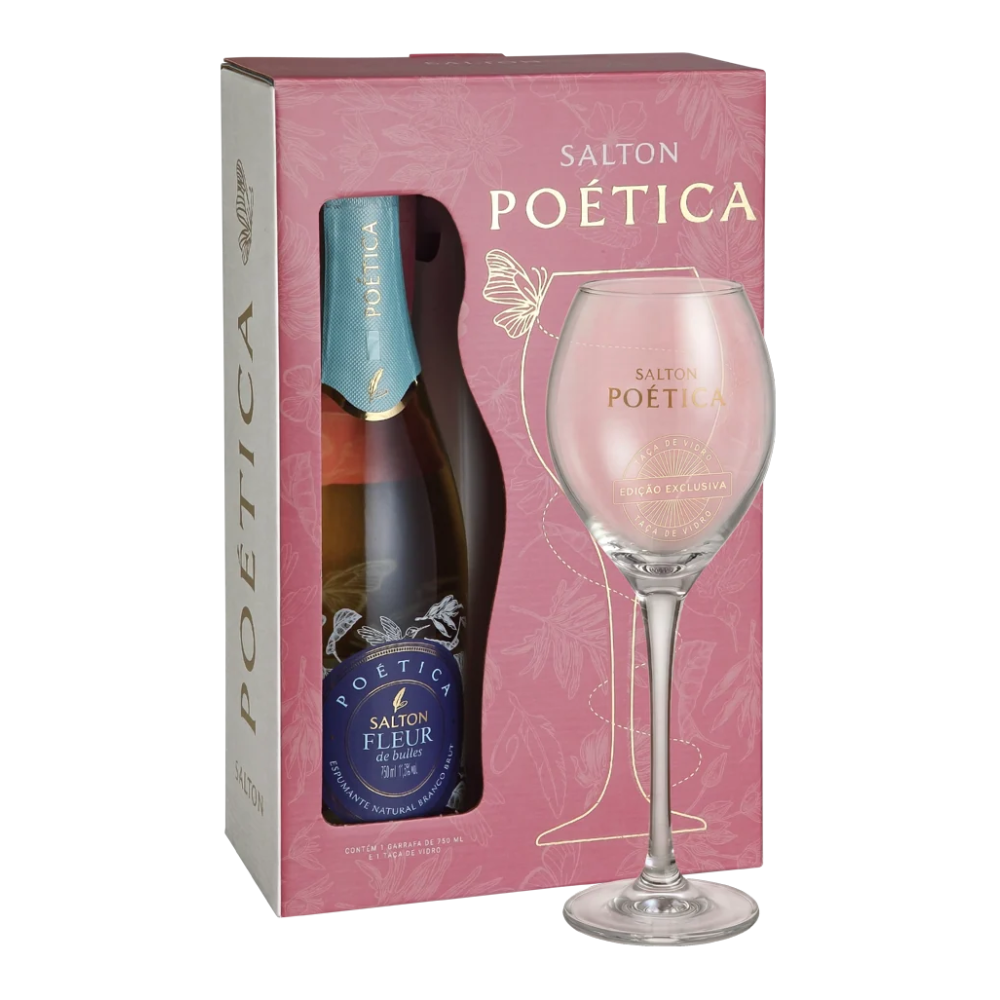 Kit Espumante Salton Poética Fleur de Bulles Brut 750ml + Taça de Vido