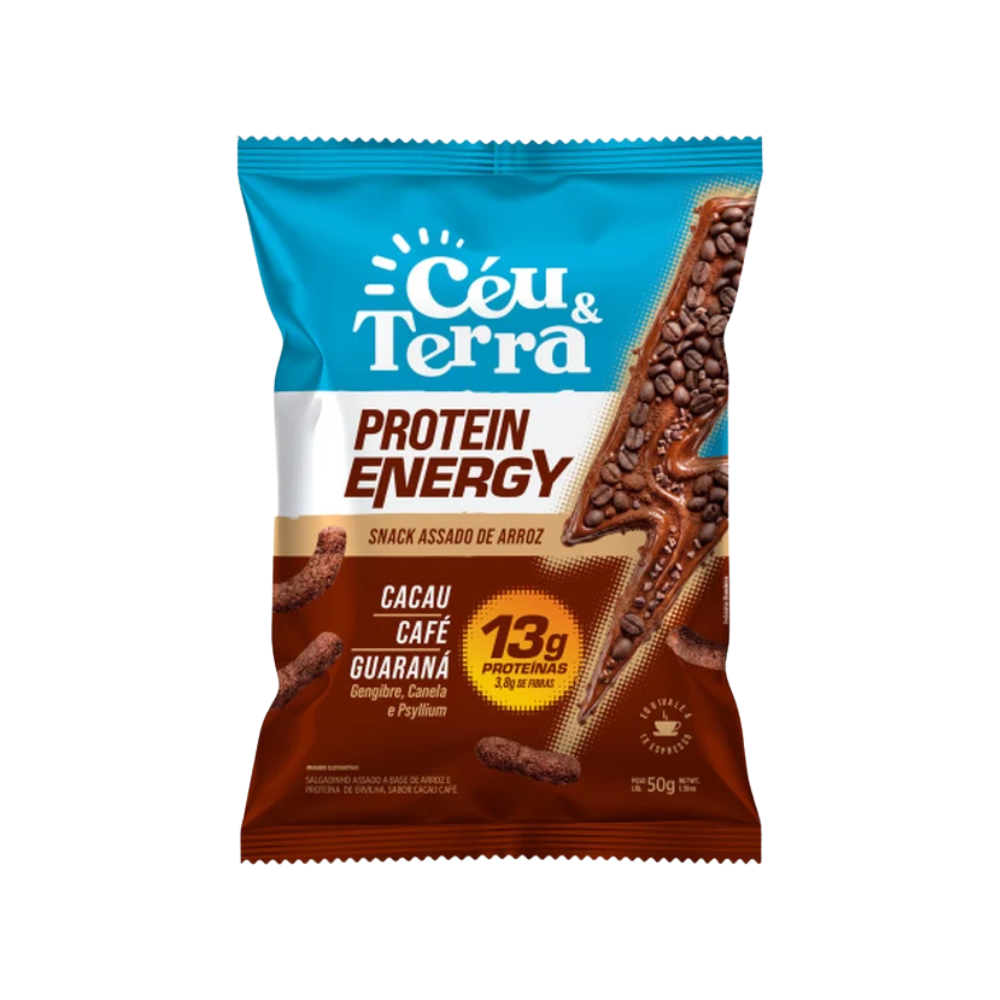 Chips de Arroz Proteico Céu e Terra Energy Café Cacau e Guaraná 50gr